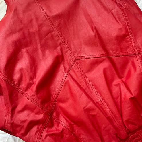 Vintage 1980s Streetwear Ferrari Red Leather Tibor Aviator Bomber Jacket Size M