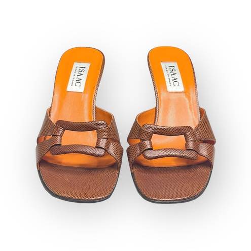 Isaac Mizrahi new  ⌘ Open Vamp Lizard Kitten Heel Mule Sandals ⌘ Orange Brown 10