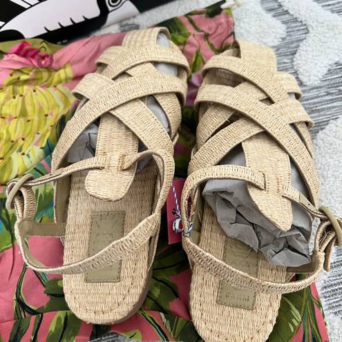 Farm Rio Raffia Zigzag Sandal in Raffia Tan Beige Size 10 NWT