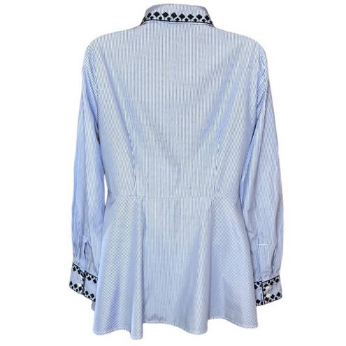 ZARA  Woman | Blue Striped Embroidered Peplum Shirt S