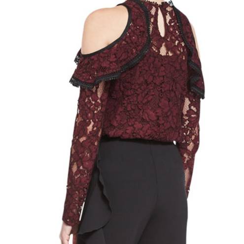 Alexis  Millie Lace Cold-Shoulder Top in Burgundy