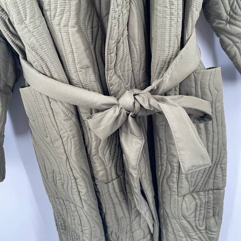 Johnny Was CALME  Coat Size Large Ava Quilted Robe Coat Olive Green Belt NWT