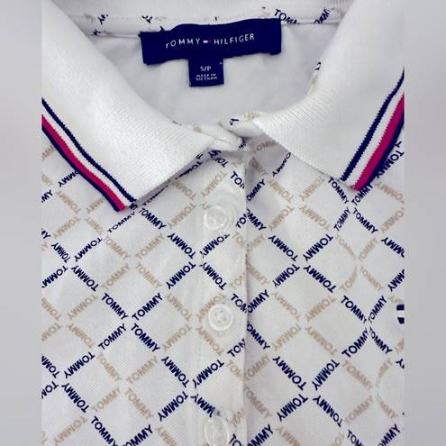 Tommy Hilfiger Preppy logo print Polo, short sleeve, white, summer, collared EUC