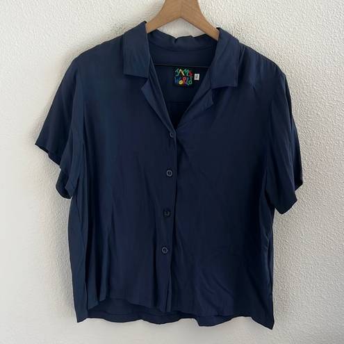 Jams World  Solid Indigo Blue Button Front Collar Shirt Aloha Hawaii XL