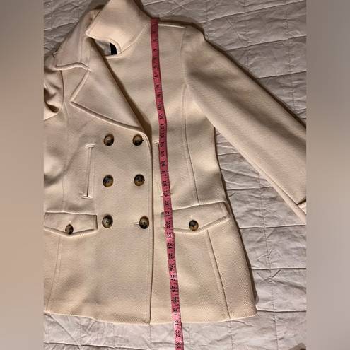 Talbots  Cream Embossed Harringbone Wool Blend Pea Coat - 12