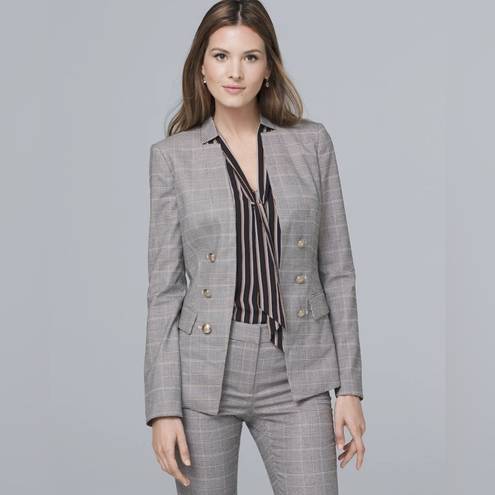 White House | Black Market  Glen Plaid Checked Black Stretch Blazer Jacket 4 new