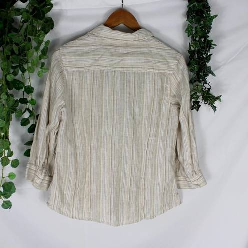 Coldwater Creek  Linen Button Striped Top S