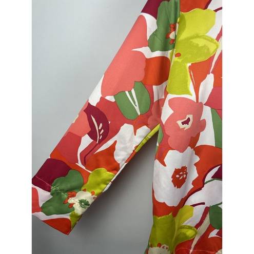 Natori  Multicolor Floral Spring Satin Long Sleeve Pajama Button Up Blouse Size M