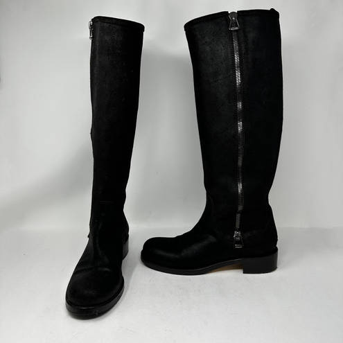 Jimmy Choo  Doreen Rugged Leather Knee High Zipper Detail Boots Shoes Black 8.5