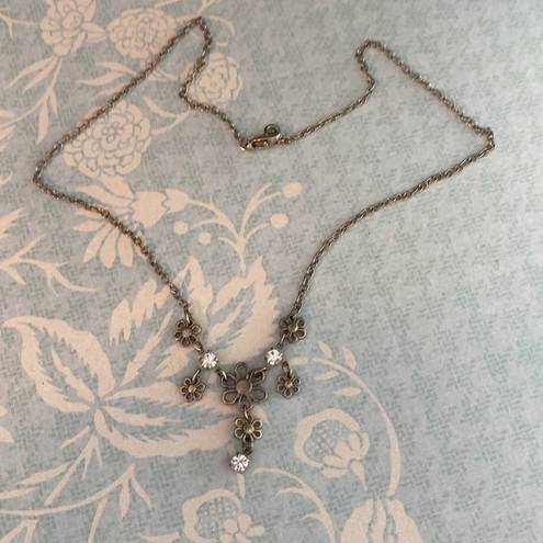 Ethereal Vintage Sterling Plated Flower Necklace Womens 16in Faux Rhinestones 