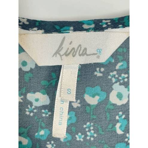 Kirra  Women's Sleeveless Ditsy Floral Scoop Neck Sheer Peplum Blue Top Size S