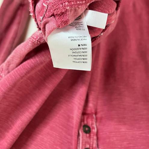 Pilcro Anthropologie Henley V-Neck Raw Hem Cotton Long Sleeve Swing Top Red