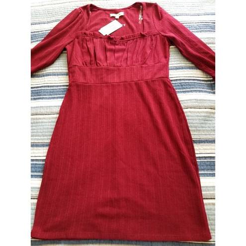 The Row  A- Dress Red Metallic Thread Empire Waist Square Neck Long Sleeve Pull On M