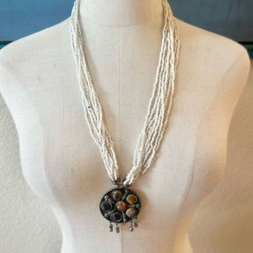 Onyx Vintage Tibetan carnelian  Jasper multi strand pendant necklace