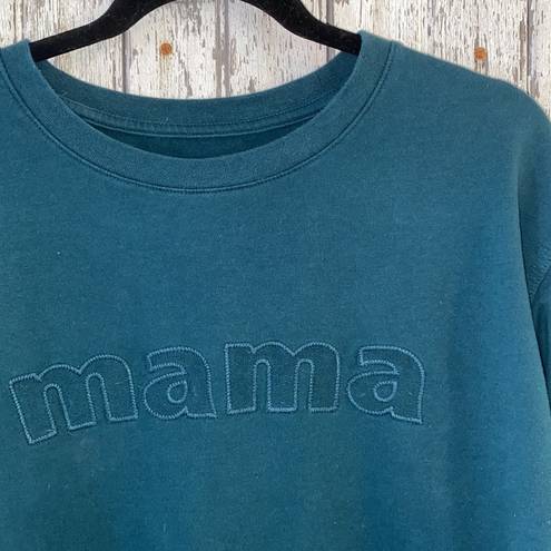 Isabel Maternity  “mama” teal green embroidered crewneck sweatshirt