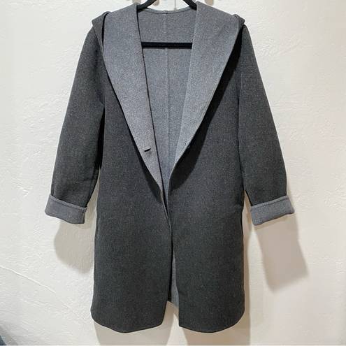 Uniqlo Double Face Dark Gray Wool Blend Hooded Coat Size L