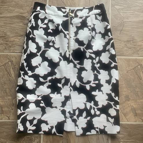 Kate Spade  Floral Graphic Marit Black White Pink Pencil Skirt Sz 4