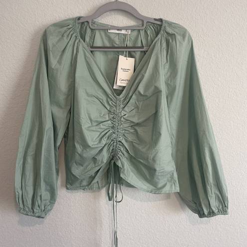 Mango Ruched Blouse Womens New Small 4 Green Top