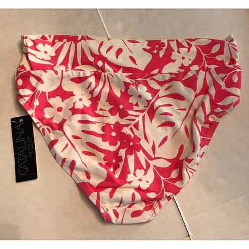 Catalina  SWIMWEAR Size L Swim Ladies Bottom Deep Coral Floral Nylon Blend New