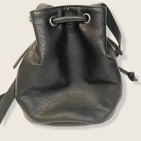 American Eagle  Black Faux Leather White Sherpa Bucket Bag