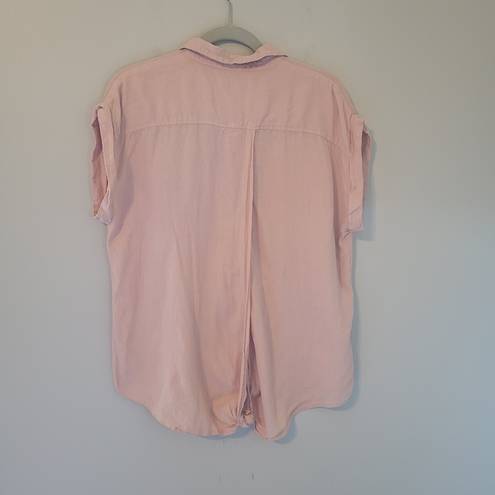 Harper  Peach Open Back Short Sleeve Linen Blend Button-Up