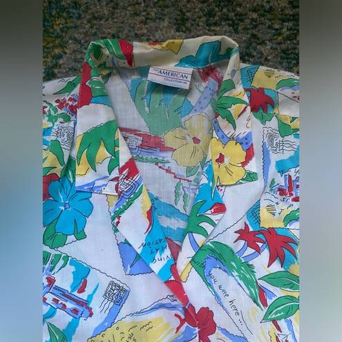 Krass&co Vintage The American  Hawaiian postcards floral button down blouse, size 16