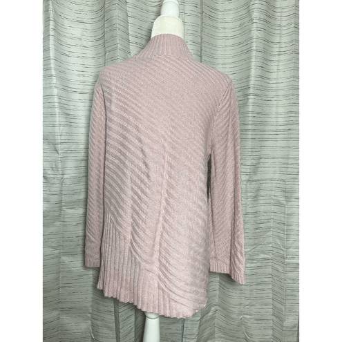 Charter Club 🌸  Asymmetrical Mock Neck Pastel Pink Ribbed Stripe Knit Sweater