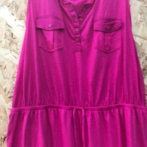 Sonoma  pocket pink berry Henley knee length dress Large shirt dress