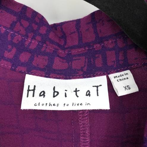 Habitat  Blouse Women's Size XS Popover Long Sleeve Shirt Grid Pattern Purple