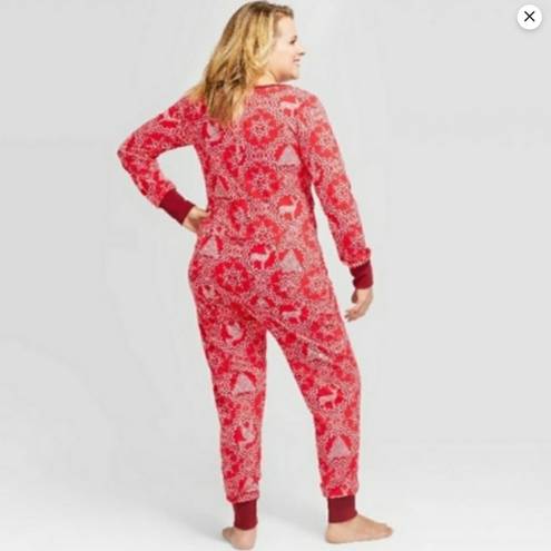 One Piece Hearth & Hand Magnolia  Pajamas Unisex Adult Red & White “Snowflake” XL