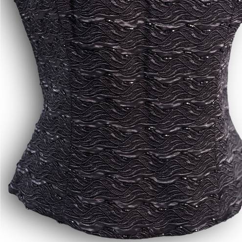 Carmen Marc Valvo Vintage  Black Gray Beaded Sleeveless Knit Top