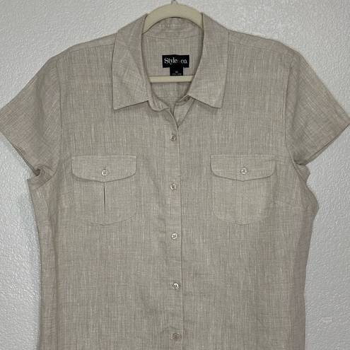 Style & Co  100% Linen Button Down Front Short Sleeves Shirt