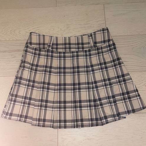 Preppy Plaid Pleated Skirt Tan Size L