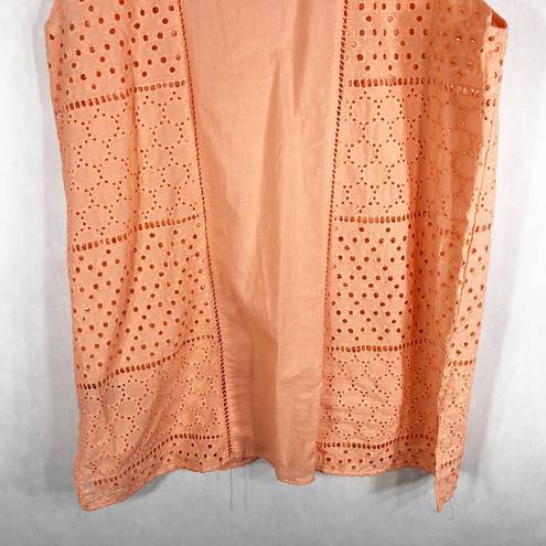 August Silk  Medium Top Orange Peach Eyelet Embroidered Sleeveless Tunic 840