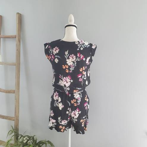 The Loft  Sleeveless Black Floral Romper XS