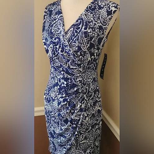 Tiana B NEW  Navy Blue & White Paisley Gathered Wrap-Style Modcloth Dress Size 6