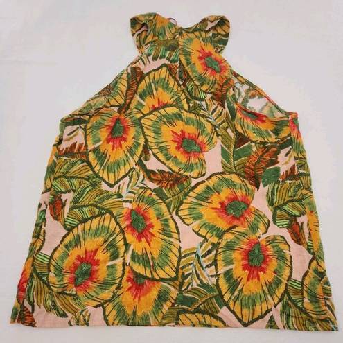 Cynthia Rowley  Womens Size Large Linen Blend Tropical Floral Print Tank Top