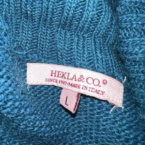 Krass&co Hekla &  Italy Womens Cowl Neck Chunky Cable Knit Wool Blend Sweater SZ L Blue