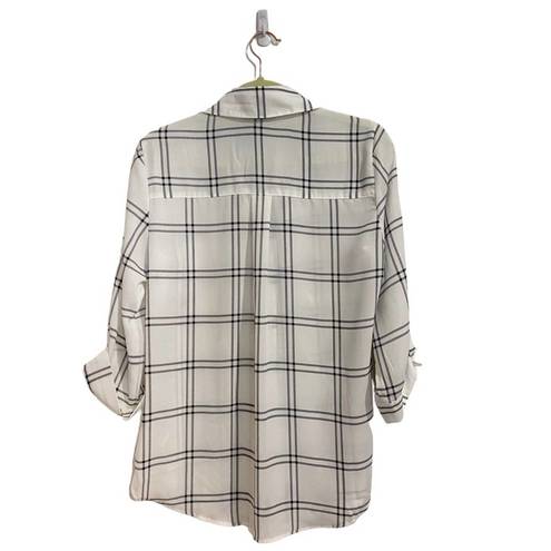 Fortune + Ivy  Christelle Button Down White Plaid Blouse Sz M NWT