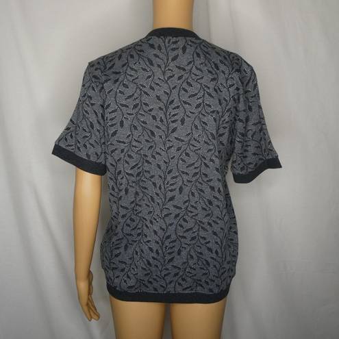 Cathy Daniels  Vines Metallic 1/2 Short Sleeve Sweater Grey Silver Black Small