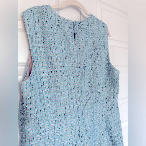 St. John ‎ Sequin Tweed Sheath Dress Knee Aqua Light Blue 14