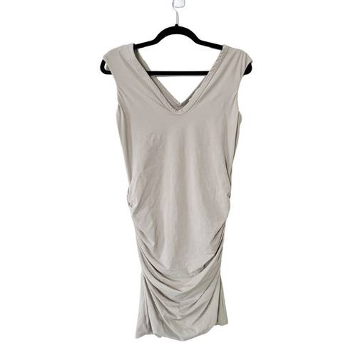 James Perse  V-neckline Ruched Bodycon Mini Shirt Dress Beige Size Medium