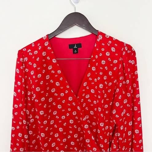 Jason Wu J  Floral Print Long Sleeve Wrap Blouse Fiery Red Daisy Size M A395376