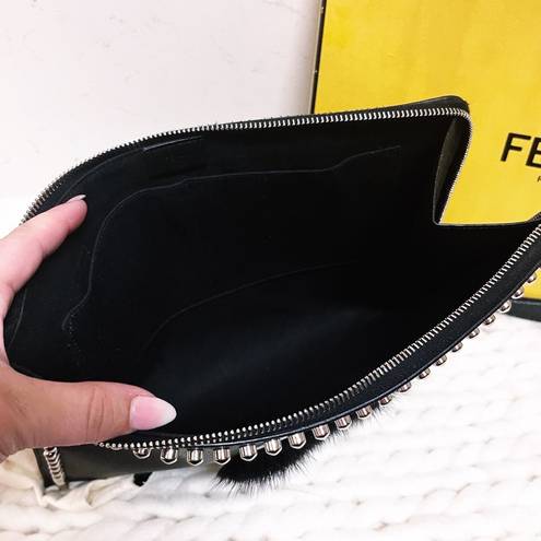 Fendi Authentic  RARE Limited Edition XL Studded Saffiano Karl Clutch Bag