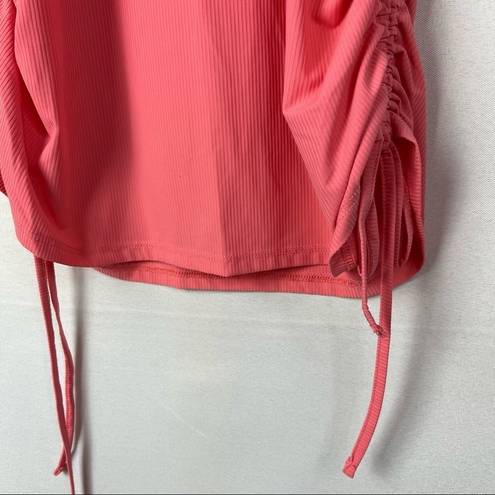 AQUA  Sport Coral Pink Scoop Neck Ruched Side Athletic Tank Top S