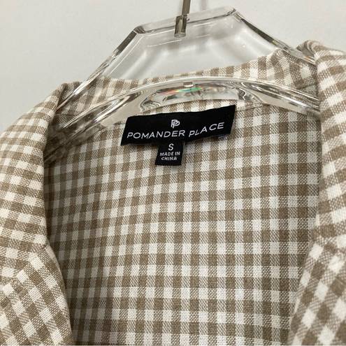 Tuckernuck  Pomander Place Top Small Linen Blend Gingham Beige Peplum Lagenlook