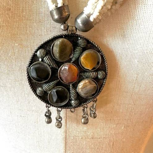 Onyx Vintage Tibetan carnelian  Jasper multi strand pendant necklace