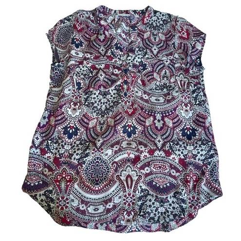 Women's NY& New York & Company Paisley Blue & Pink Blouse Size Med EUC #1803