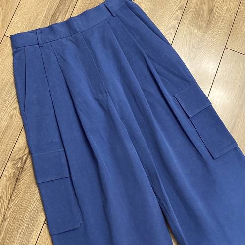 Nordstrom BLOSSOM H COMPANY Pleated Cotton Wide Leg Cargo Trousers -  BLUE