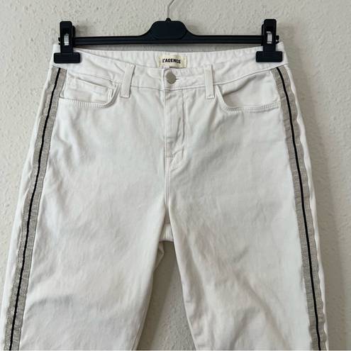 L'Agence  Nadia Cropped Straight Jean in Vintage White Stripe Size 29